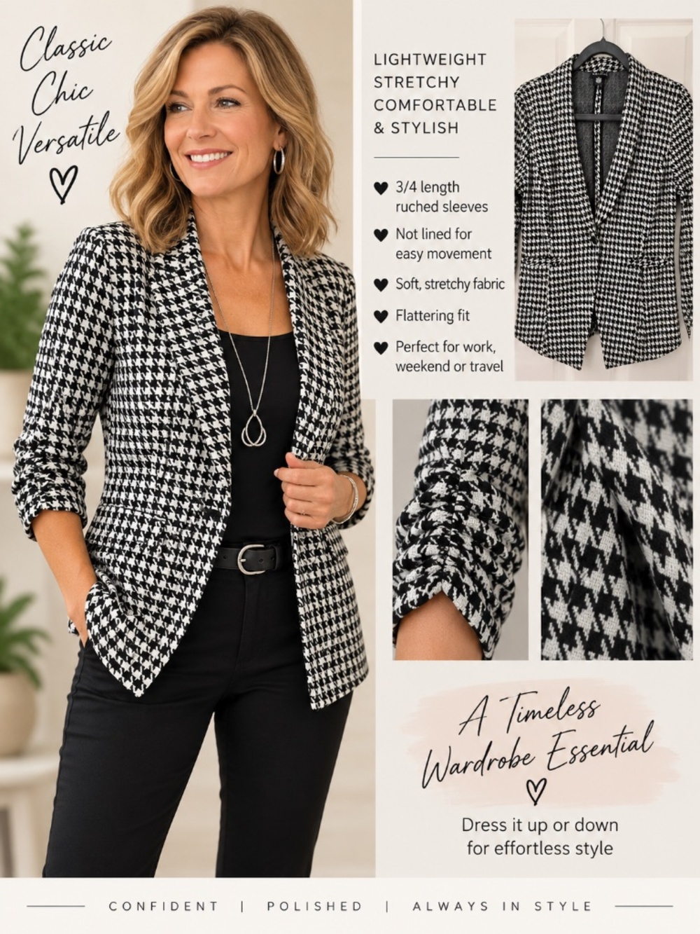 🖤 Wet Seal Houndstooth Stretch Blazer Jacket – Size M